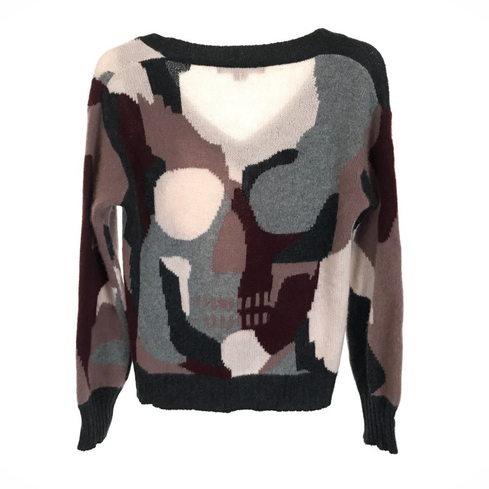 Womens Size XS Skull Cashmere Cayenne V-neck Camo Sweater in Mid Grey Camo - Picture 7 of 7